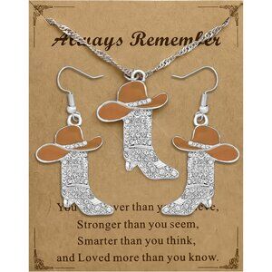 2 Pcs Cowgirl Jewelry Set for Women Sparkly Rhinestone Cowgirl Earrings Cowboy B
